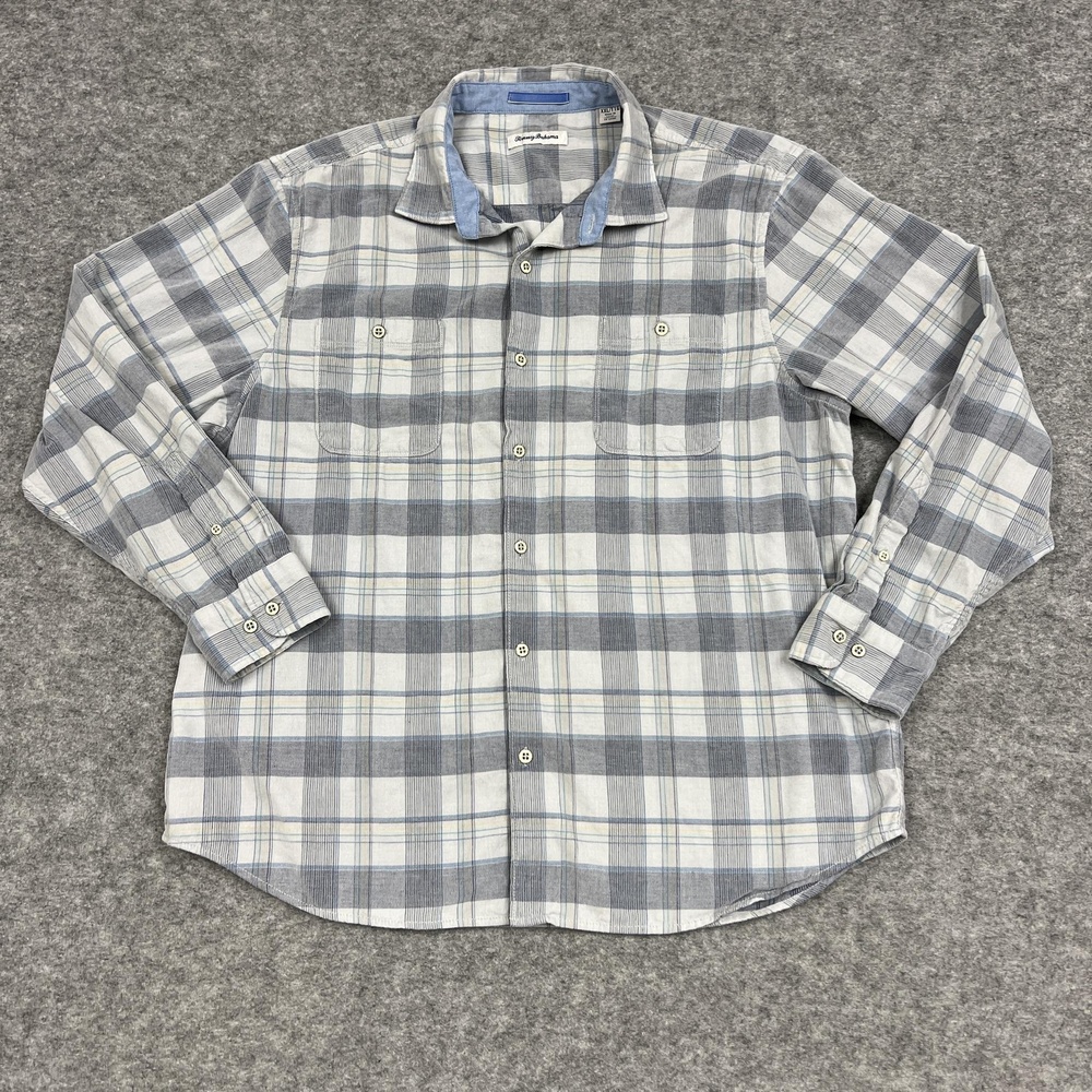 Tommy Bahama Shirt Mens 2XL Blue Plaid Long Sleeve Button Up Relaxed Casual